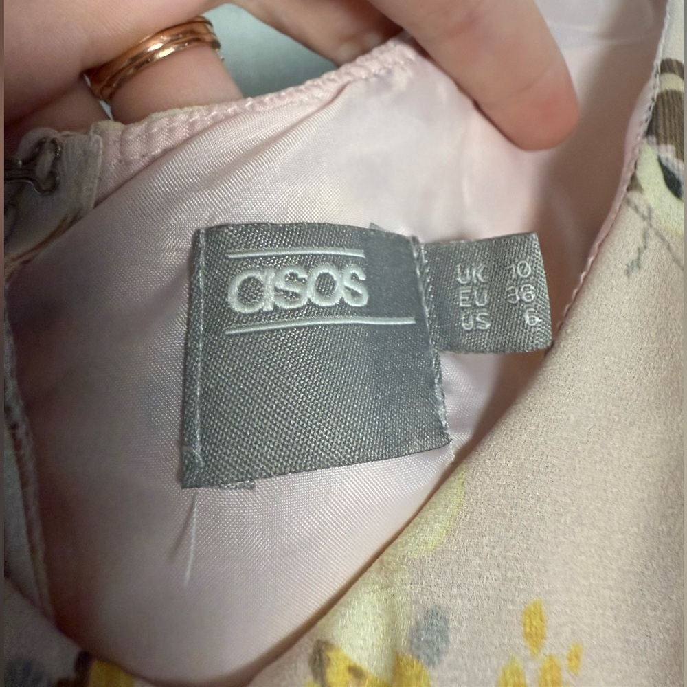 ASOS Light Pink and Yellow Floral Sleeveless Ruffle Mini Dress Size 6 - Picture 3 of 8